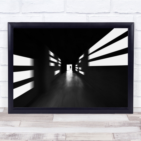 Corridor Black White Stripes Person Wall Art Print