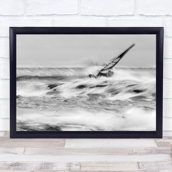 Fusion Wind Surfing black and white Wall Art Print