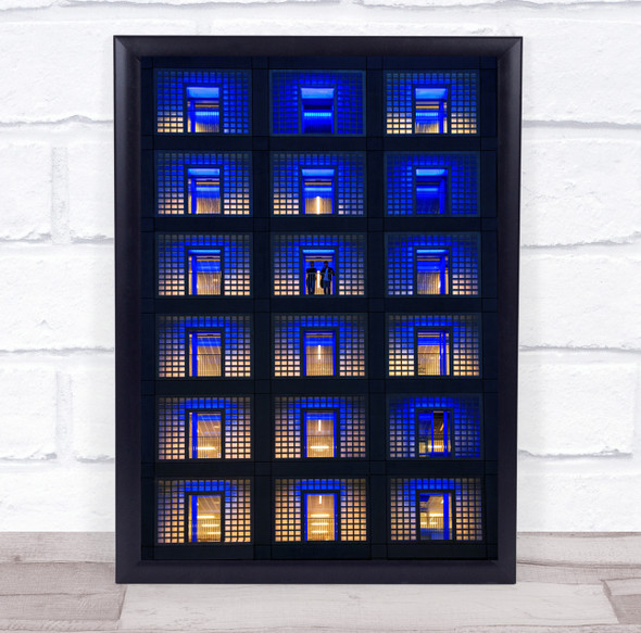 Housefront Window People Blue Light Wall Art Print