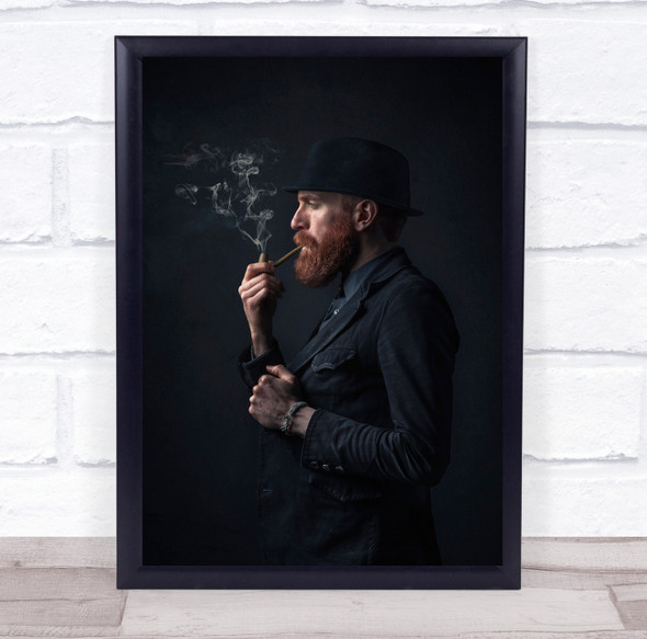 Man smoking Pipe black suit and hat Wall Art Print