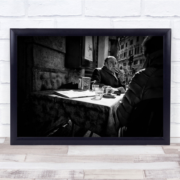 Men Drinking Coffee black and white Wall Art Print