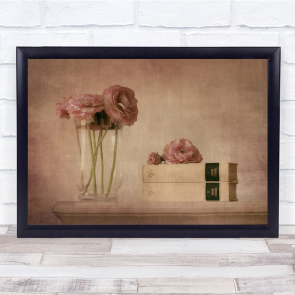 Painting Flowers Books Vase Texture Wall Art Print