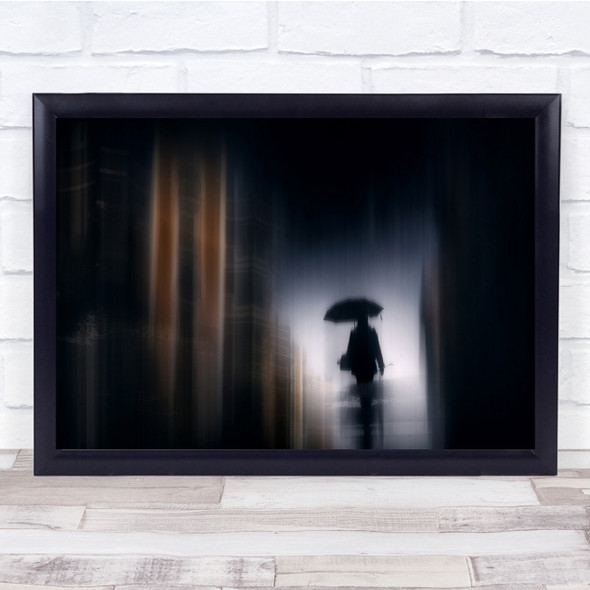 Umbrella Blurry Rain Person Walking Wall Art Print