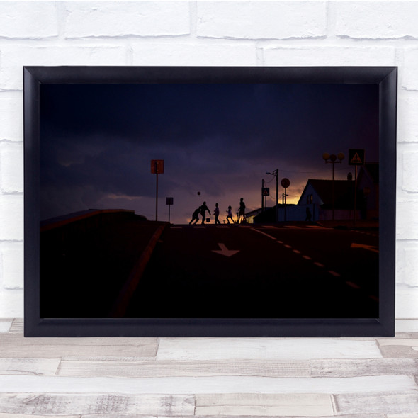 Football Kids in street night Road Wall Art Print