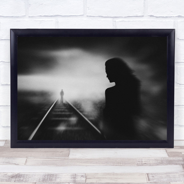 Leave woman silhouette train track Wall Art Print