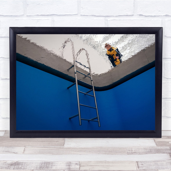 Over Water ladder pool scuba diver Wall Art Print