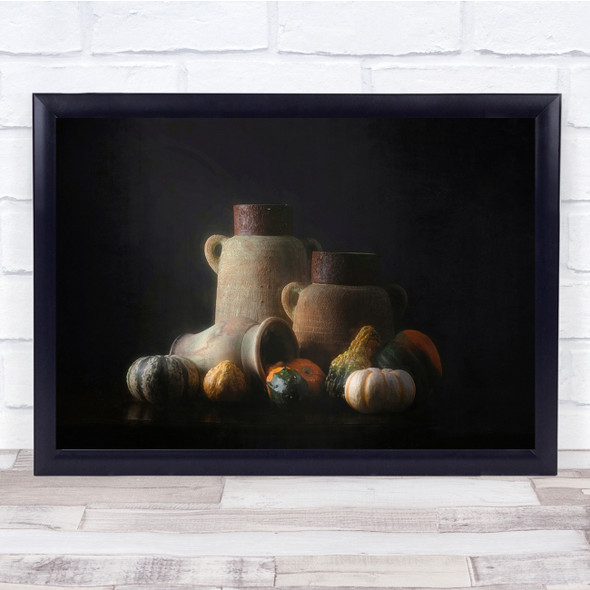 Pots Pumpkins Fall Still Life vase Wall Art Print