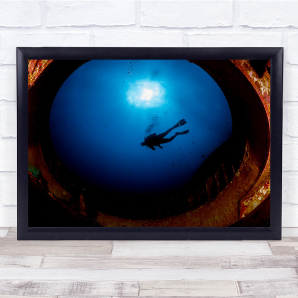 Scuba Diver circular ocean up shot Wall Art Print