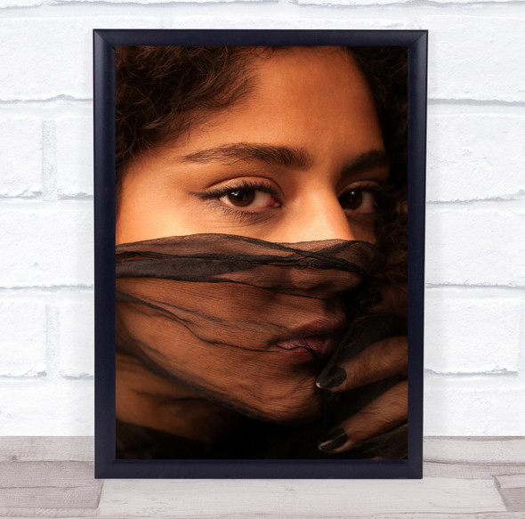 woman close up veil on mouth stare Wall Art Print