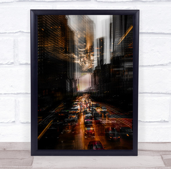 blurry city car highway buildings Wall Art Print