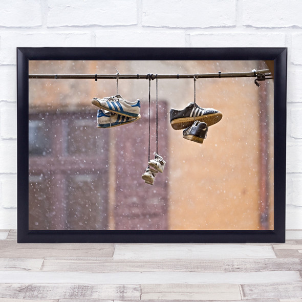 Hanging On Trainers on stick Line Wall Art Print