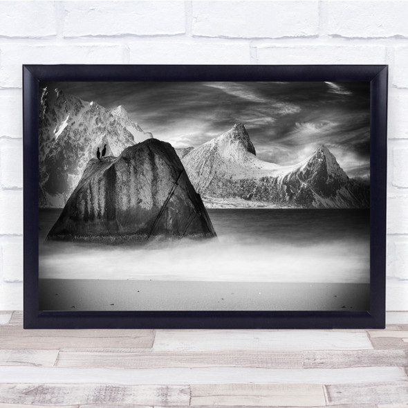 Haukland Beach Mountain landscape Wall Art Print