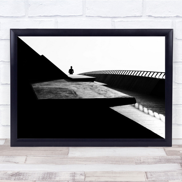 Person Walking Black white Bridge Wall Art Print