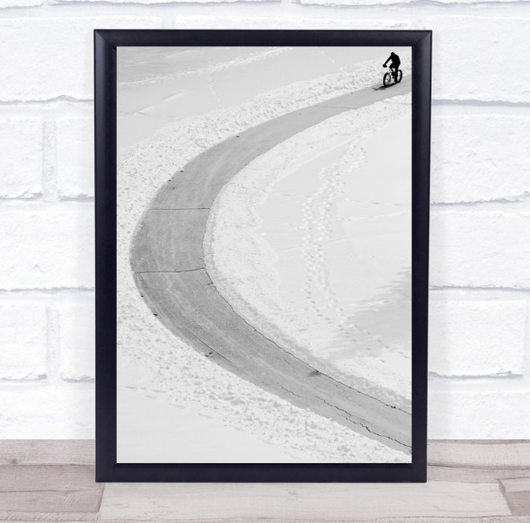 Bike ride snowy path aerial view Wall Art Print