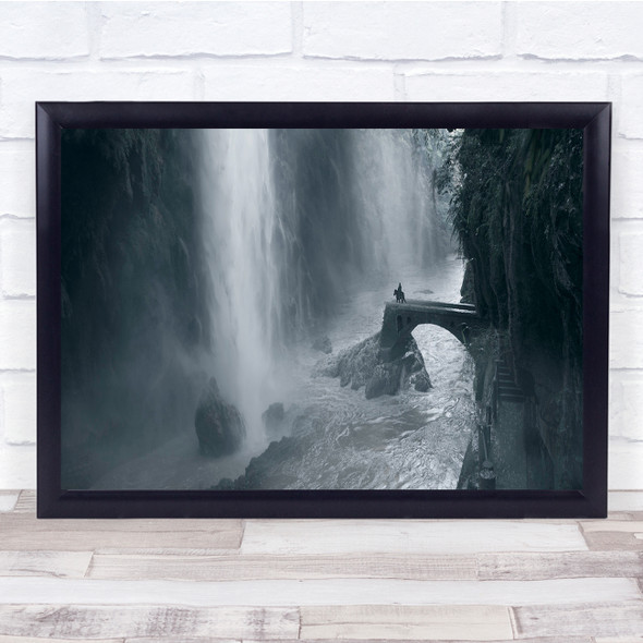 Mountain Valley waterfall bridge Wall Art Print