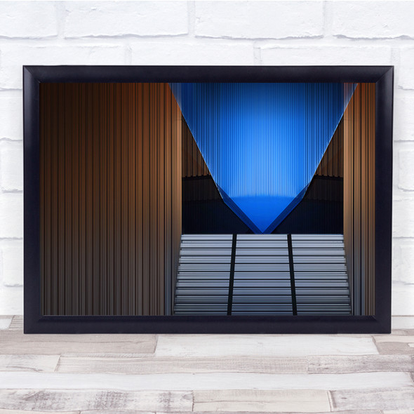 Pointed Blue building brown wood Wall Art Print