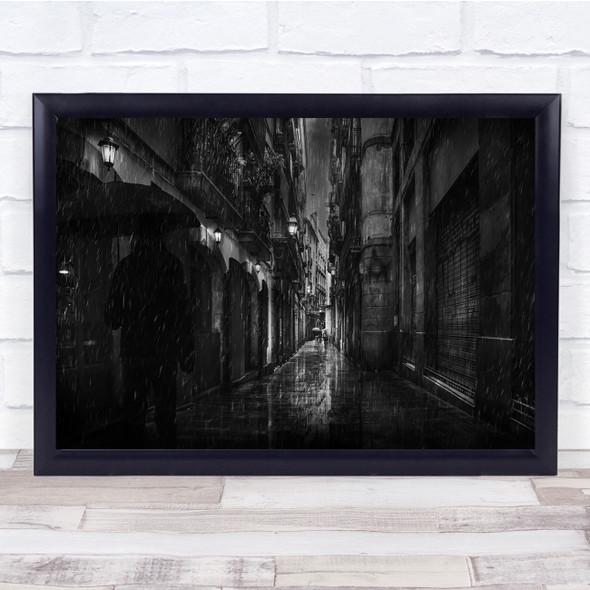 Rain In The dingy Alley building Wall Art Print