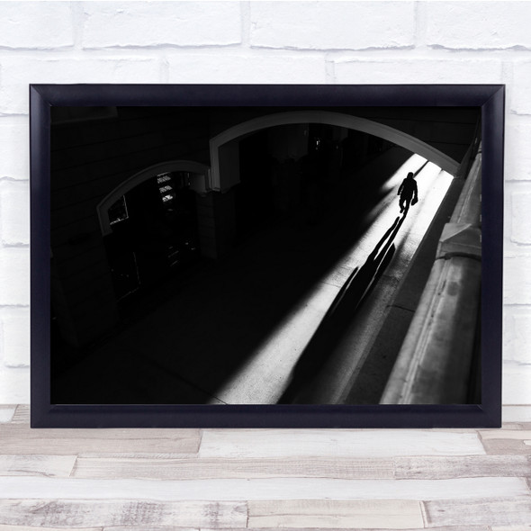 Shadows Man Walk black and white Wall Art Print