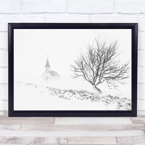 Iceland Storm Church Snow White Wall Art Print