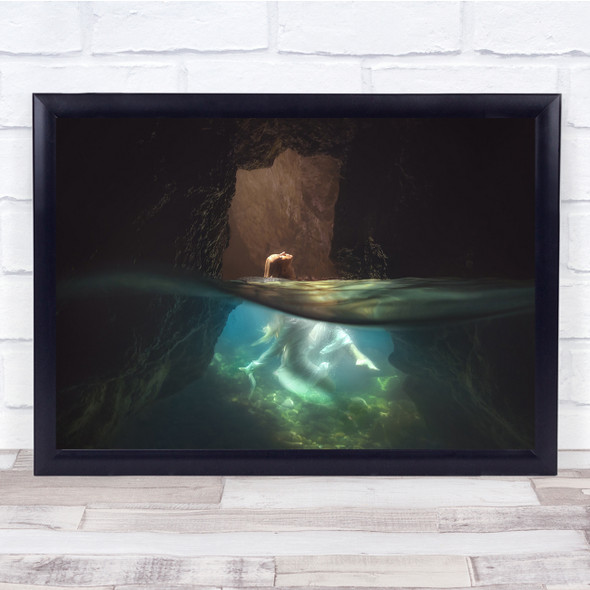 Woman Sea Water Underwater cave Wall Art Print