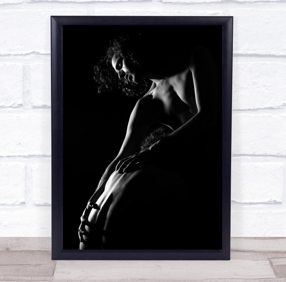 Bodies holding dark curly hair Wall Art Print