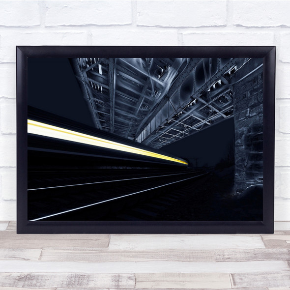 Train Night Light Under Bridge Wall Art Print