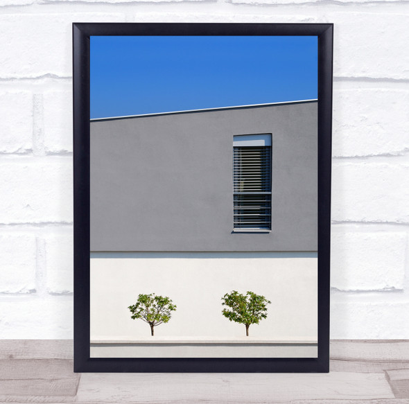 two trees building long window Wall Art Print