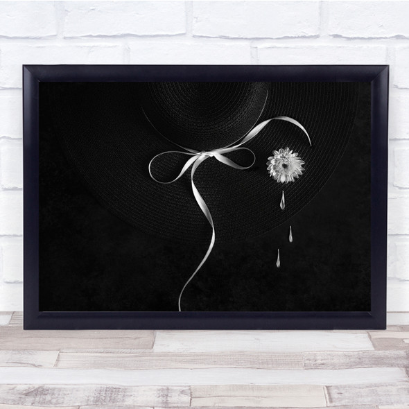 Hat Flower Black White Petals Wall Art Print