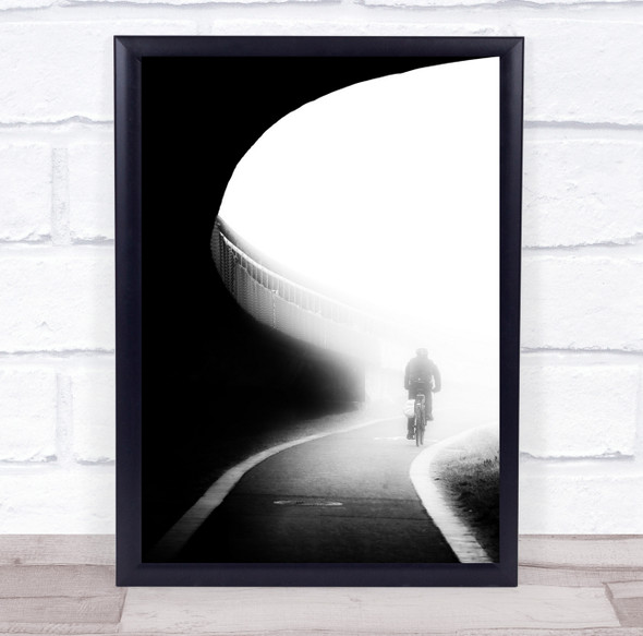Man on bike dark tunnel foggy Wall Art Print