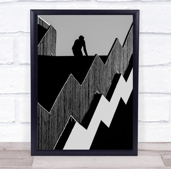 zig zag staircase man on bike Wall Art Print