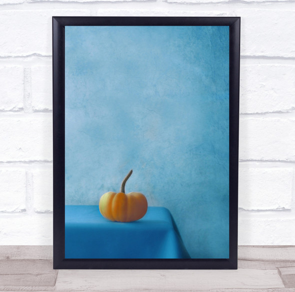 Lonely Pumpkin On Blue table Wall Art Print