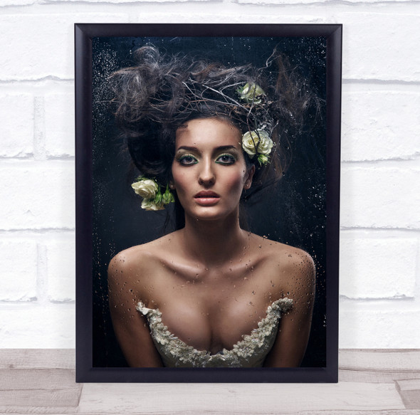 Messy hair floral woman pose Wall Art Print