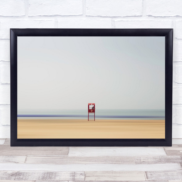 Pier Beach Landscape red hut Wall Art Print