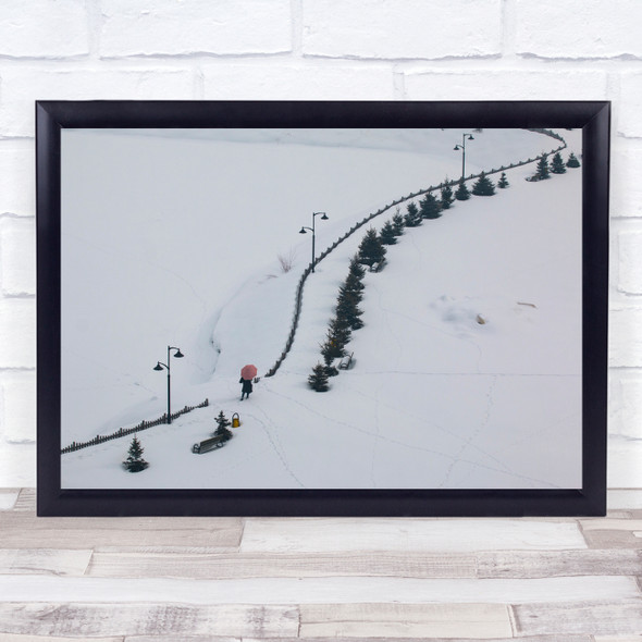 Snow trees Lamp posts People Wall Art Print