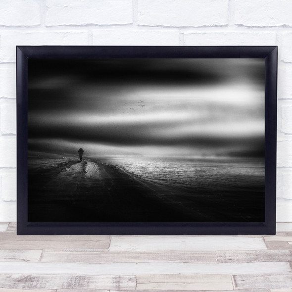 Man Walking On Coast Lonely Wall Art Print