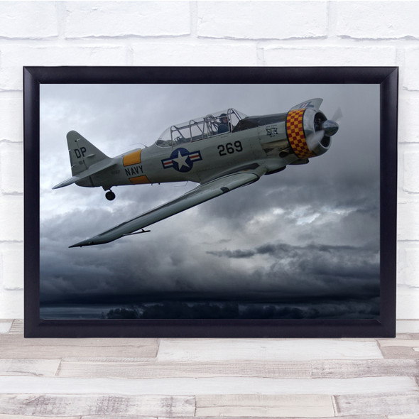 Plane Flying Clouds Vintage Wall Art Print