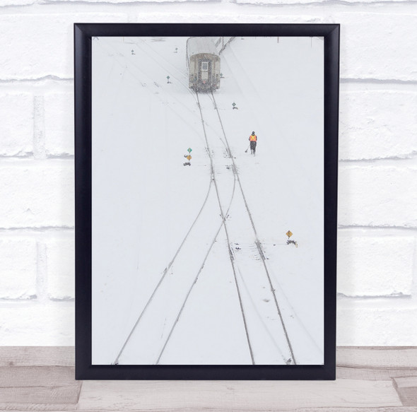 Railway Workers snow tracks Wall Art Print