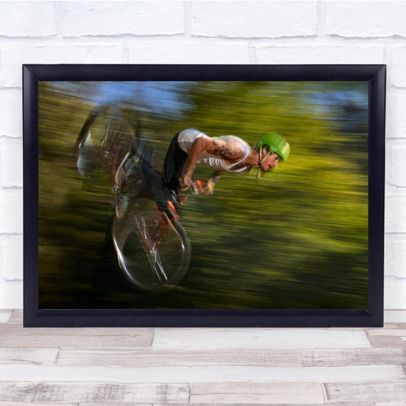 Head First man bike blurry Wall Art Print