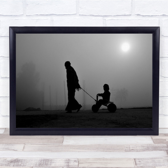 Man Leading Child Tricycle Wall Art Print