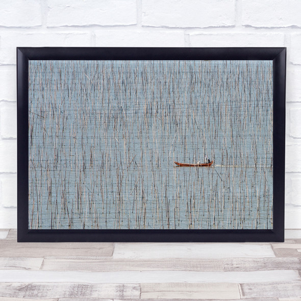 Fishermen Reeds lake boat Wall Art Print