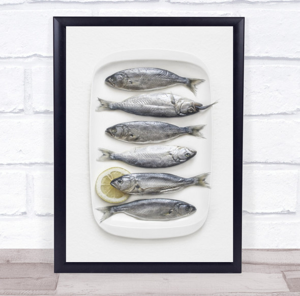 fish on plate with lemon Wall Art Print
