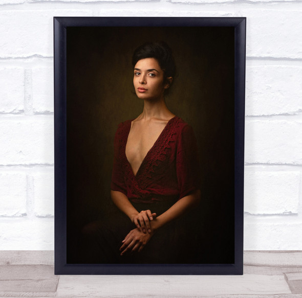 Woman pose red blouse Wall Art Print