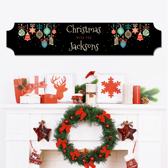 Black Christmas Decoration Floral Family Name Home Train Style Personalised Sign