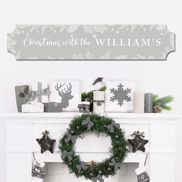 Grey Christmas Floral Any Surname Family Name Home Train Style Personalised Sign