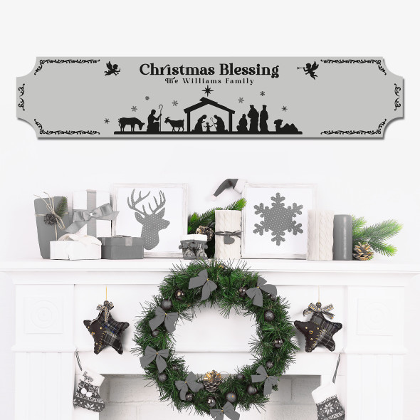 Grey Nativity Family Name Christian Christmas Decoration Home Personalised Sign