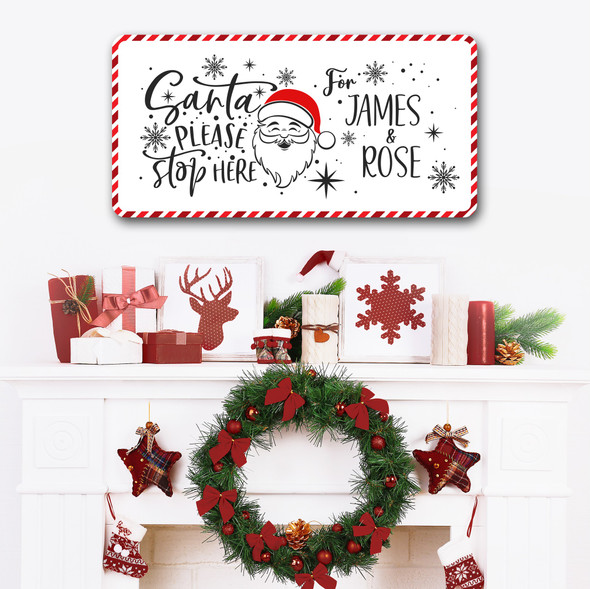 White Santa Please Stop Here Red Hat Christmas Names Home Personalised Sign
