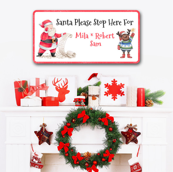 White Santa Please Stop Here Santa Christmas Family Names Home Personalised Sign