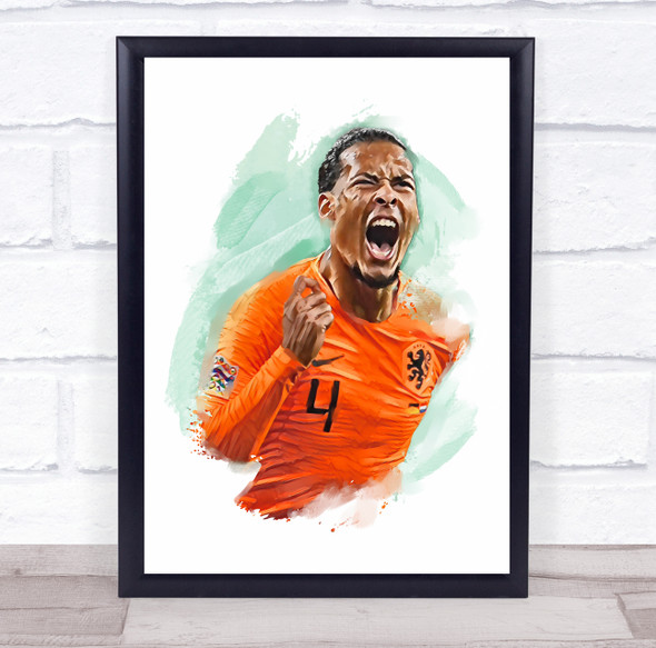 Virgil van Dijk Netherlands Football Player Watercolour Wall Art Print