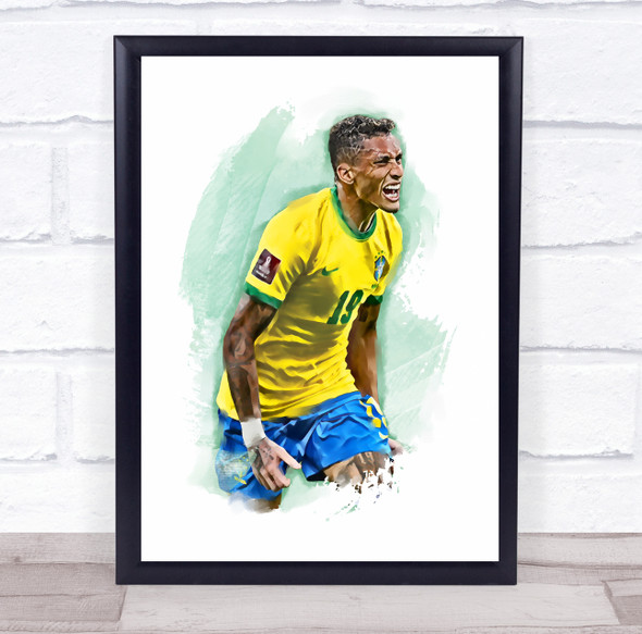 Footballer Raphinha Brazil Football Player Watercolour Wall Art Print