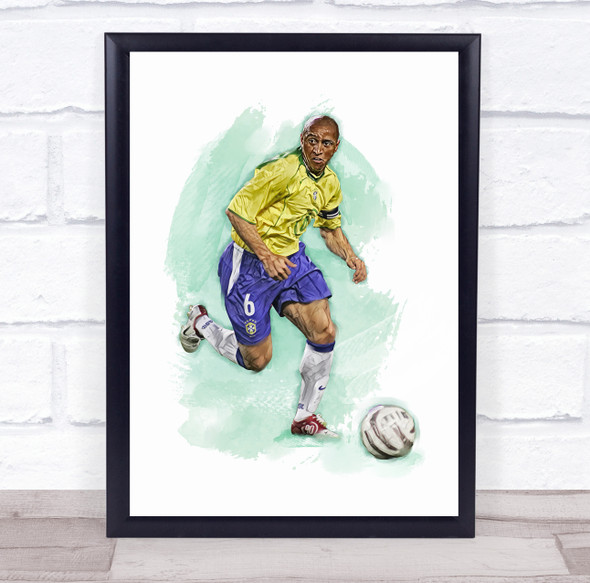 Footballer Reberto Carlos Football Player Watercolour Wall Art Print